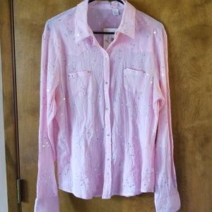 Adiktd bling embroidered pink shirt.